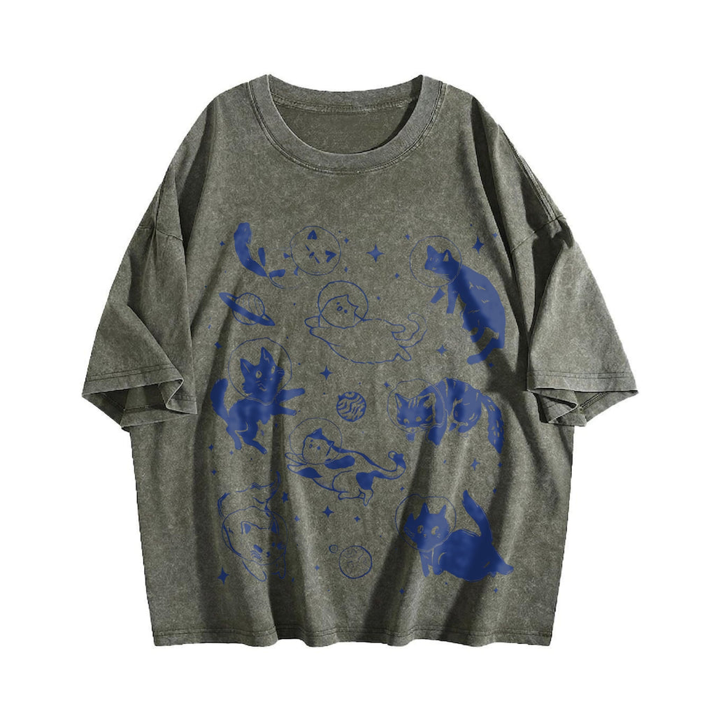 Cats In Space With Stars And Planets 90s Vintage Washed product image 4