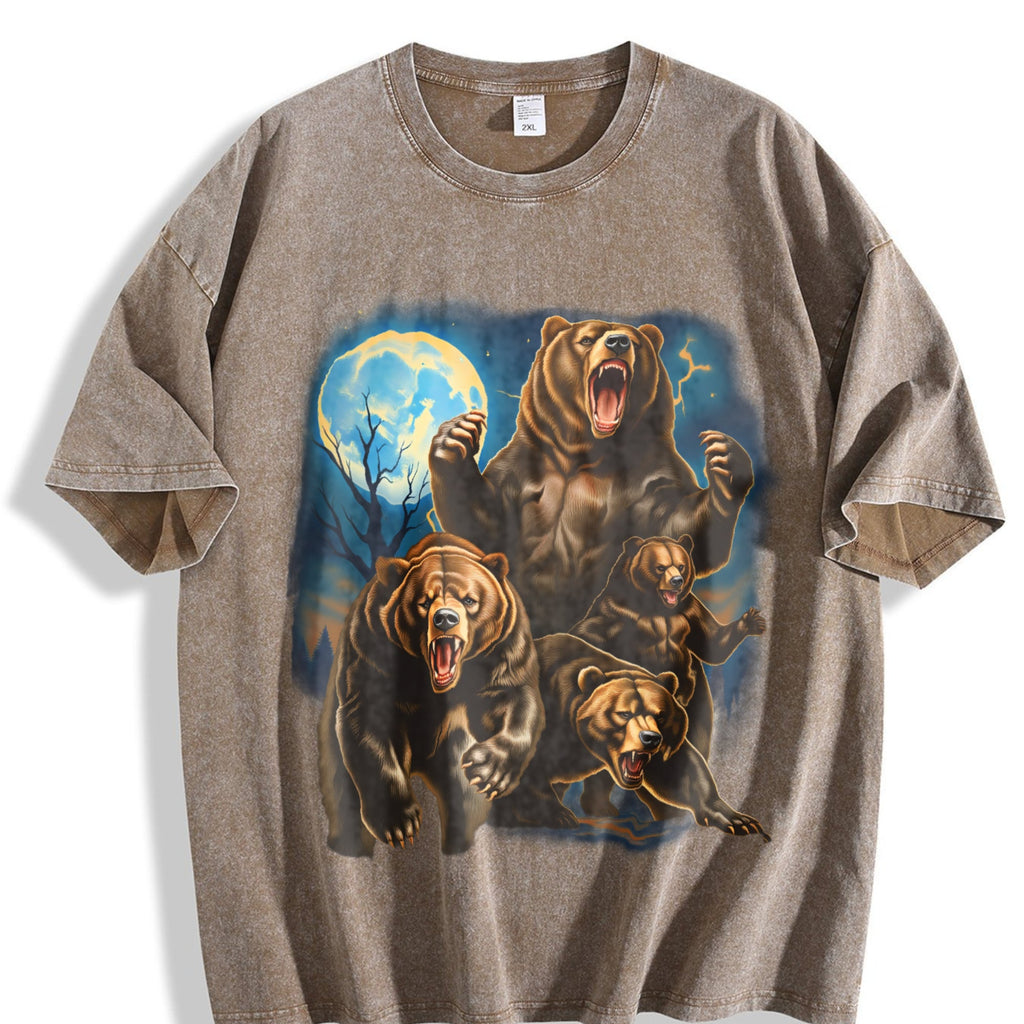Roaring Grizzly Bears Moon Vintage Washed T-Shirt product image 3