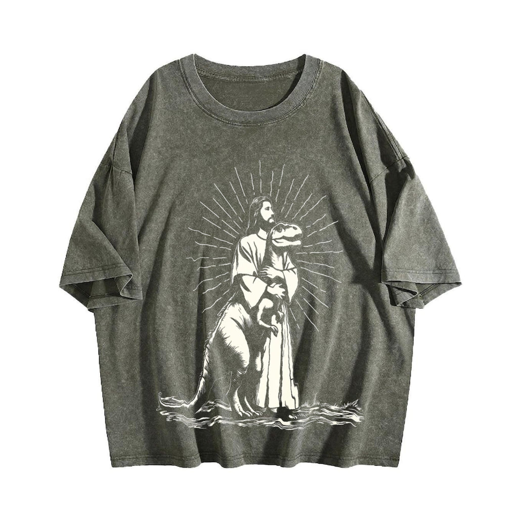 Jesus Holding Dinosaur Funny Religious Vintage Washed product image 4