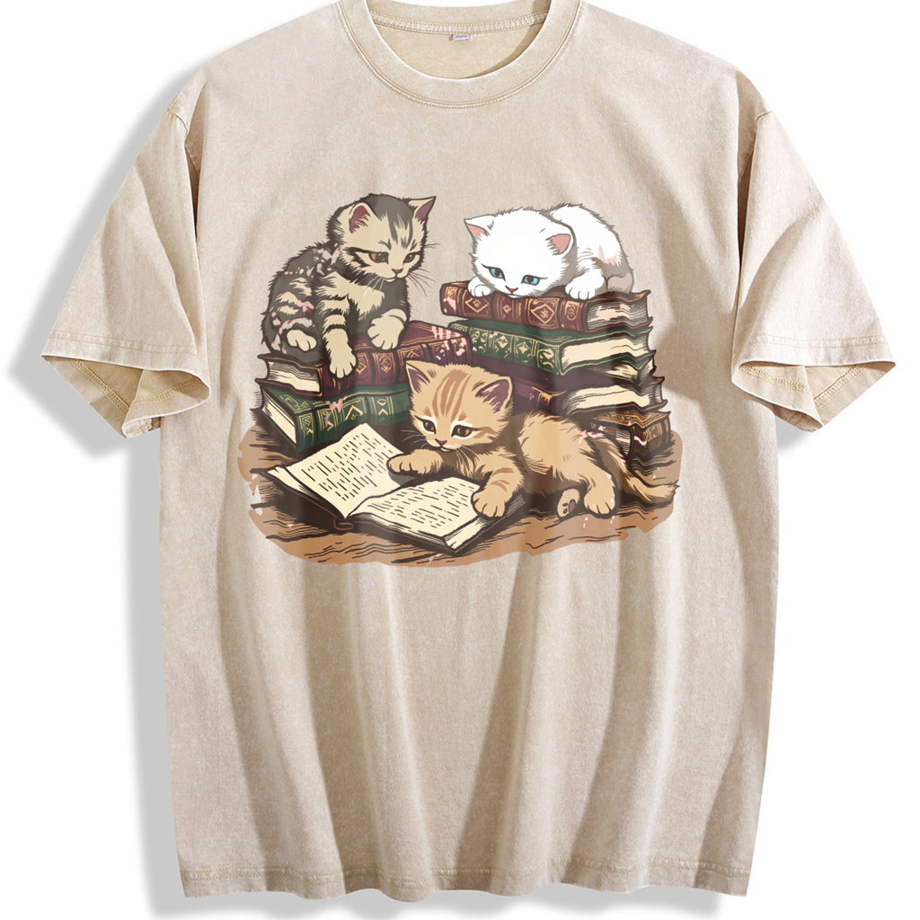 Kittens Reading Books Vintage Washed T-Shirt product image 1