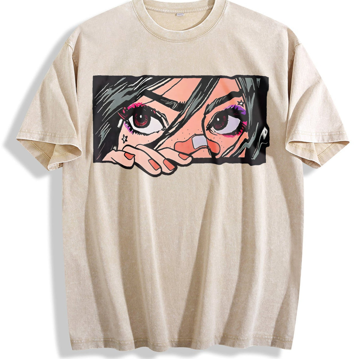 Anime Girl Peeking Eyes Vintage Washed T-Shirt product image 1