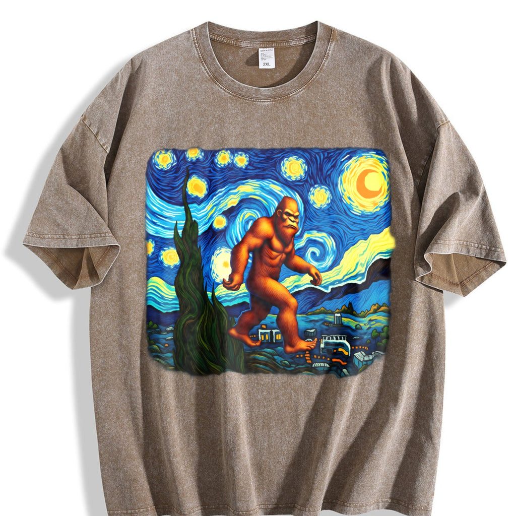 Bigfoot On Starry Night 90s Vintage Washed T-Shirt product image 3