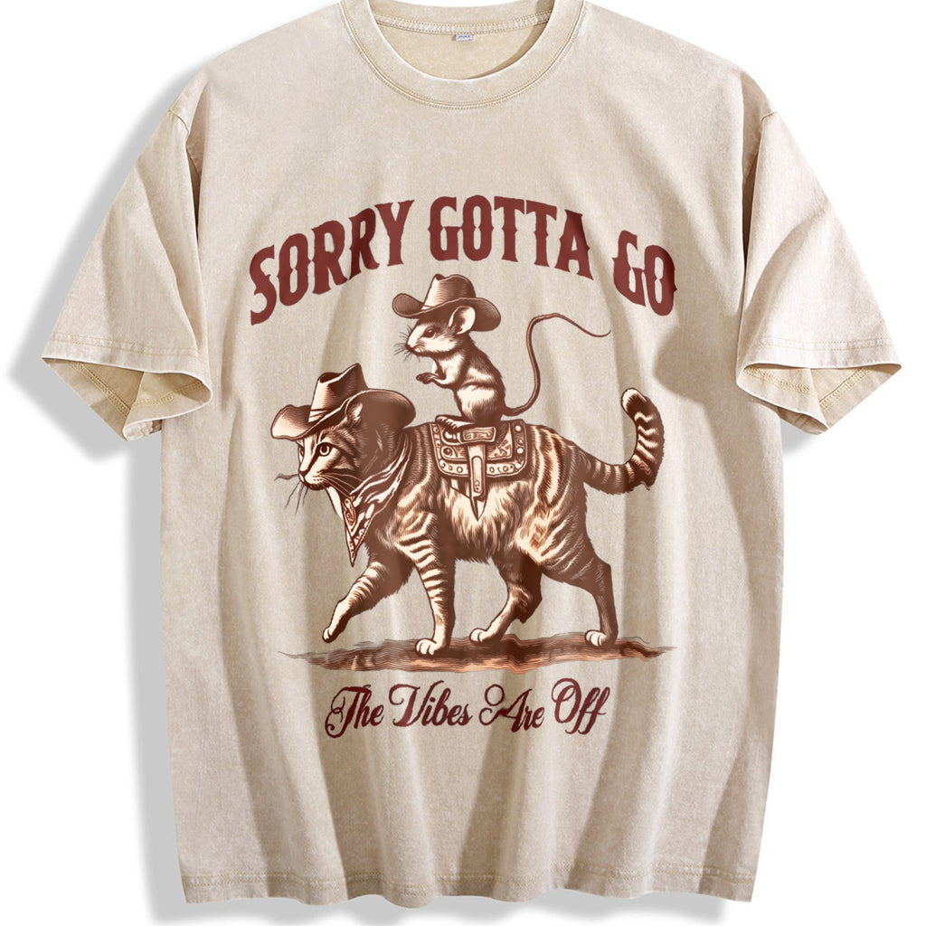 Funny Mouse Riding Cat The Vibes Are Off 90s Vintage Washed product image 1