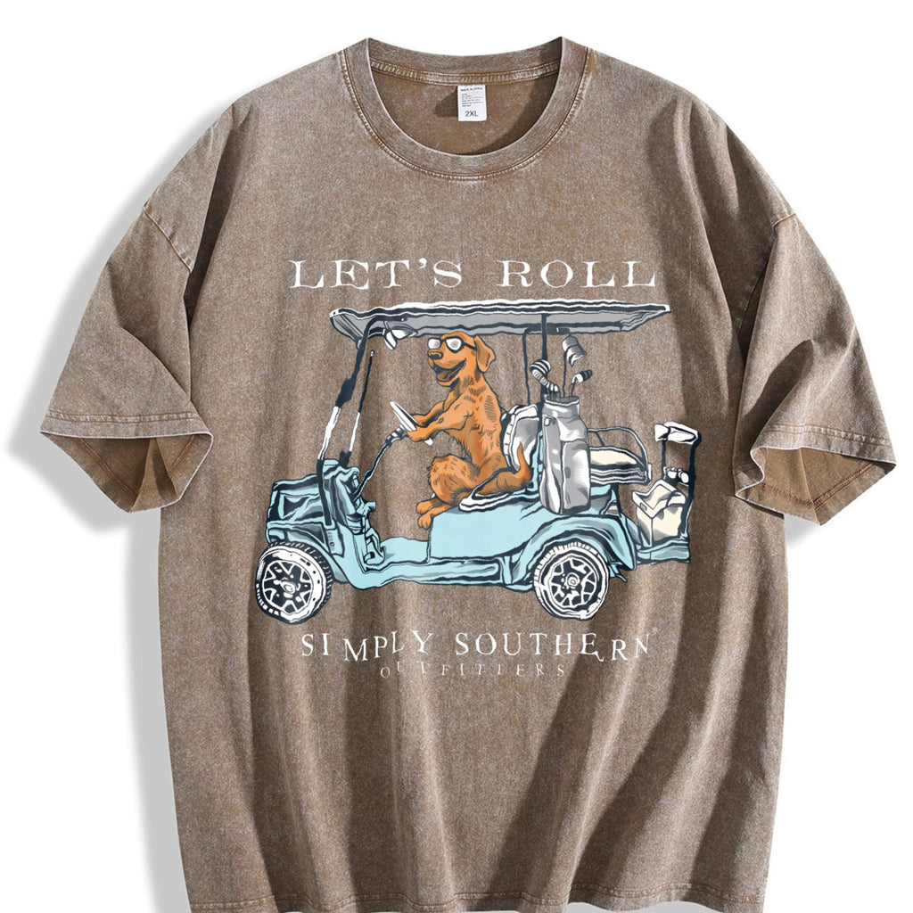 Let's Roll Golf Cart Dog Vintage Washed T-Shirt product image 3