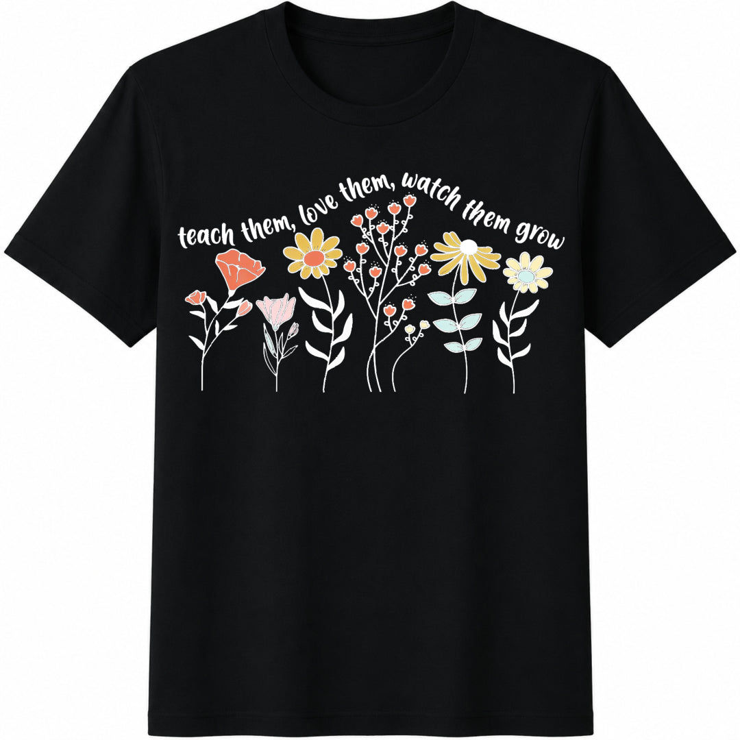 Floral Teacher Tote Bag Teach Them Cotton T-Shirt