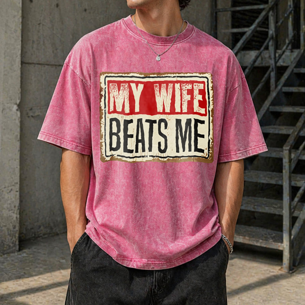 Funny My Wife Beats Me Vintage Washed T-Shirt product image 14