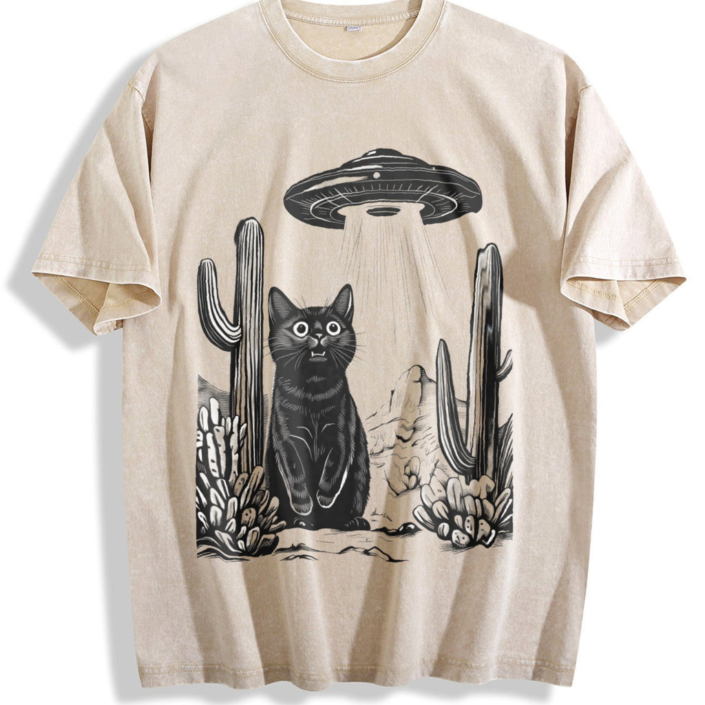 UFO Desert Cat 90s Vintage Washed T-Shirt product image 1