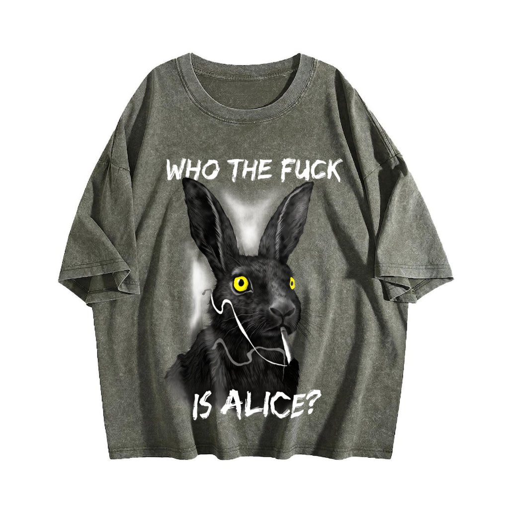 Funny Rabbit - Who The F Ck Is Alice Meme Vintage Washed product image 4