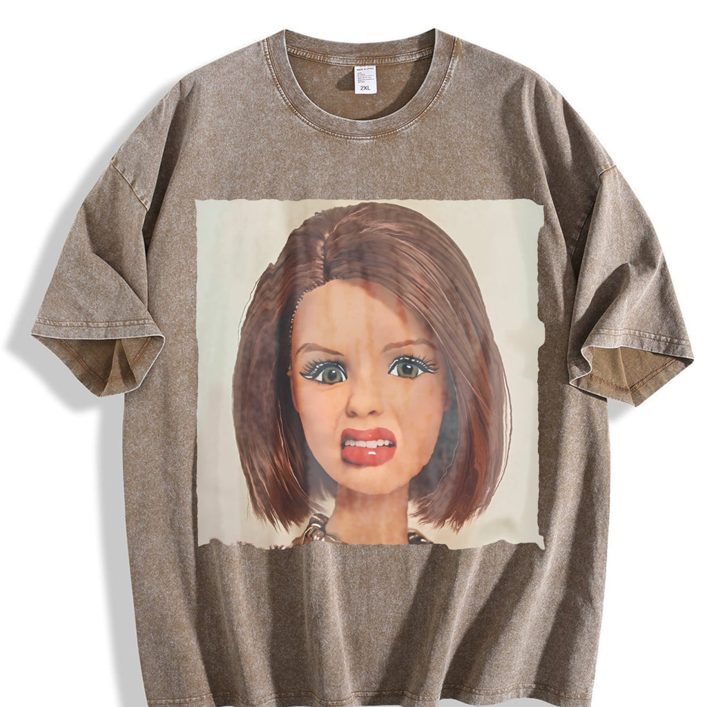 Funny Red Haired Doll Face Vintage Washed T-Shirt product image 3