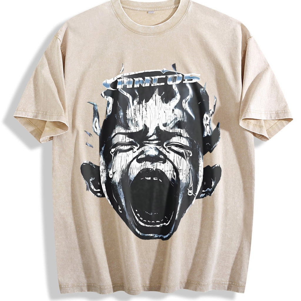 Screaming Face Flame Vintage Washed T-Shirt product image 1
