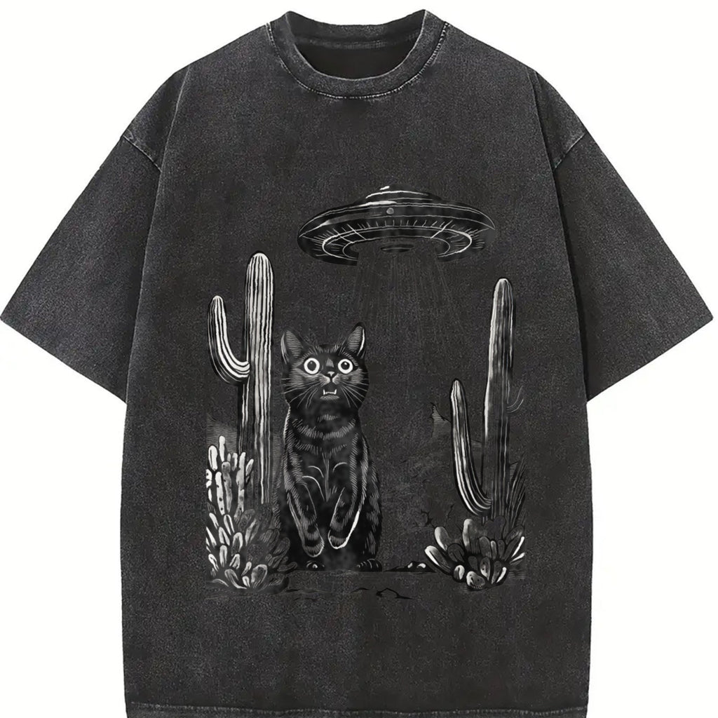 UFO Desert Cat 90s Vintage Washed T-Shirt product image 2