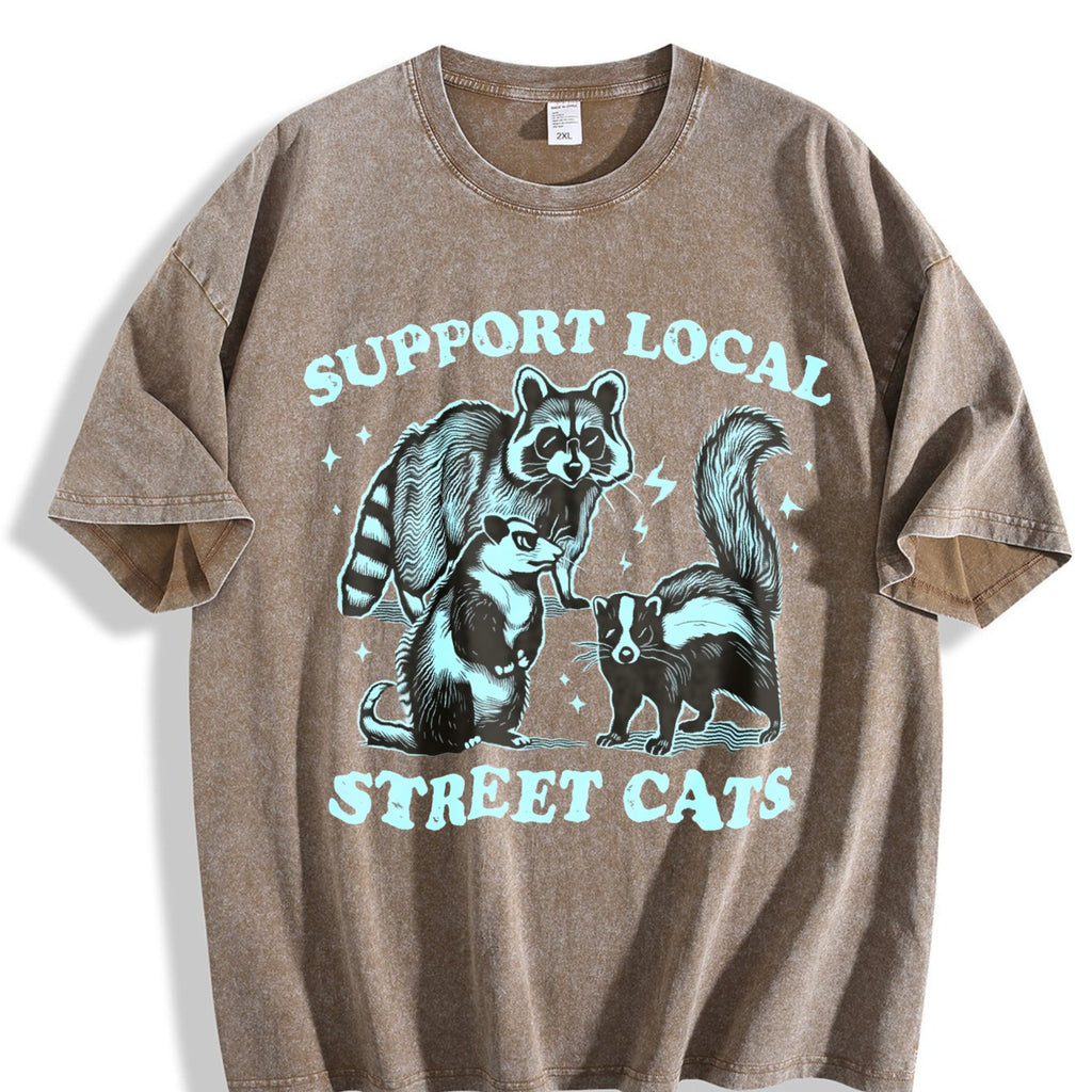 Funny Raccoon Support Local Cats 90's Vintage Washed T-Shirt product image 3