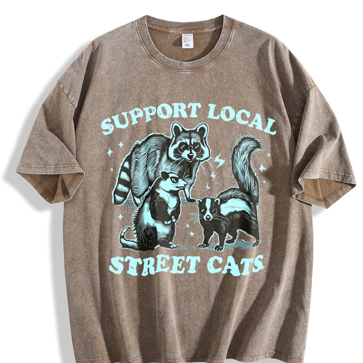 Funny Raccoon Support Local Cats 90's Vintage Washed T-Shirt product image 3