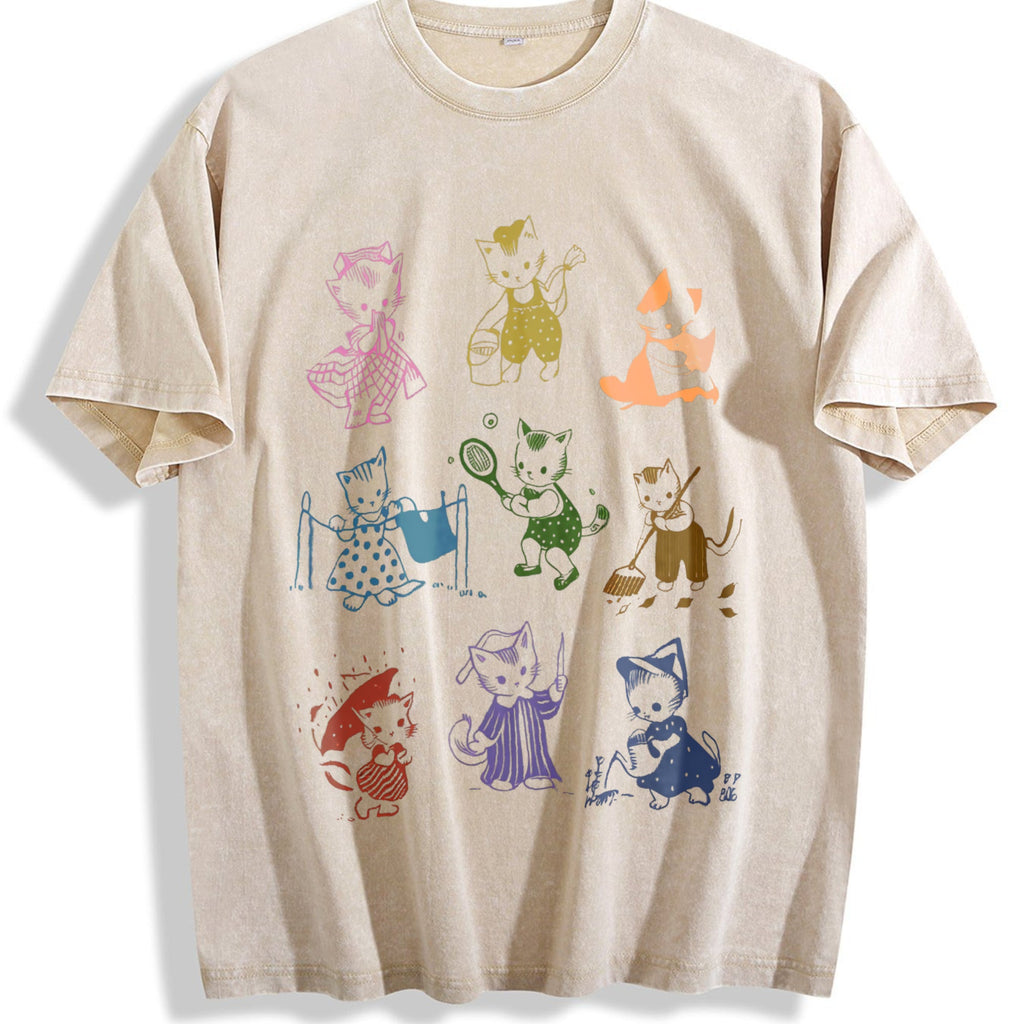 Cute Kitten 1950's Story Book Vintage Washed T-Shirt product image 1