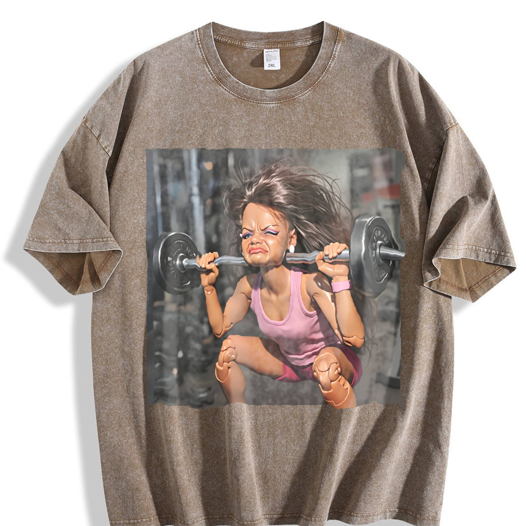 Doll Lifting Weights Vintage Washed T-Shirt product image 3