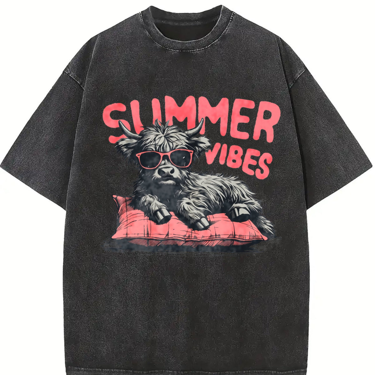 Highland Cow Summer Vibes Vintage Washed T-Shirt product image 2