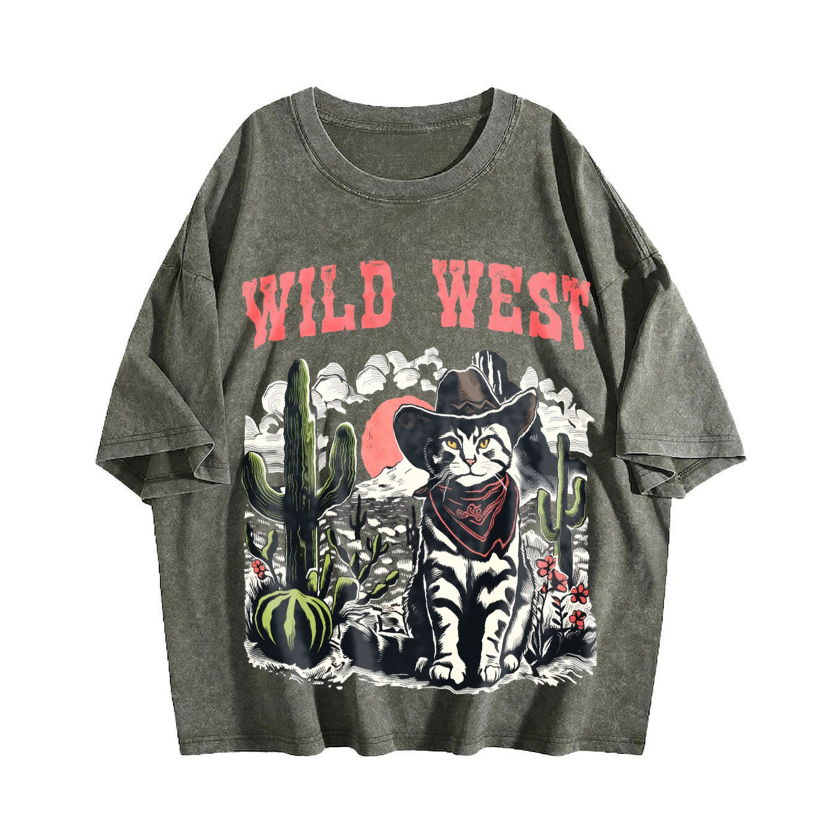 Wild West Cowboy Cat Vintage Washed T-Shirt product image 4