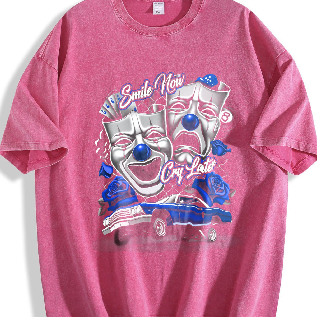 Blue Smile Now Cry Later Silk Screen Vintage Washed T-Shirt product image 7
