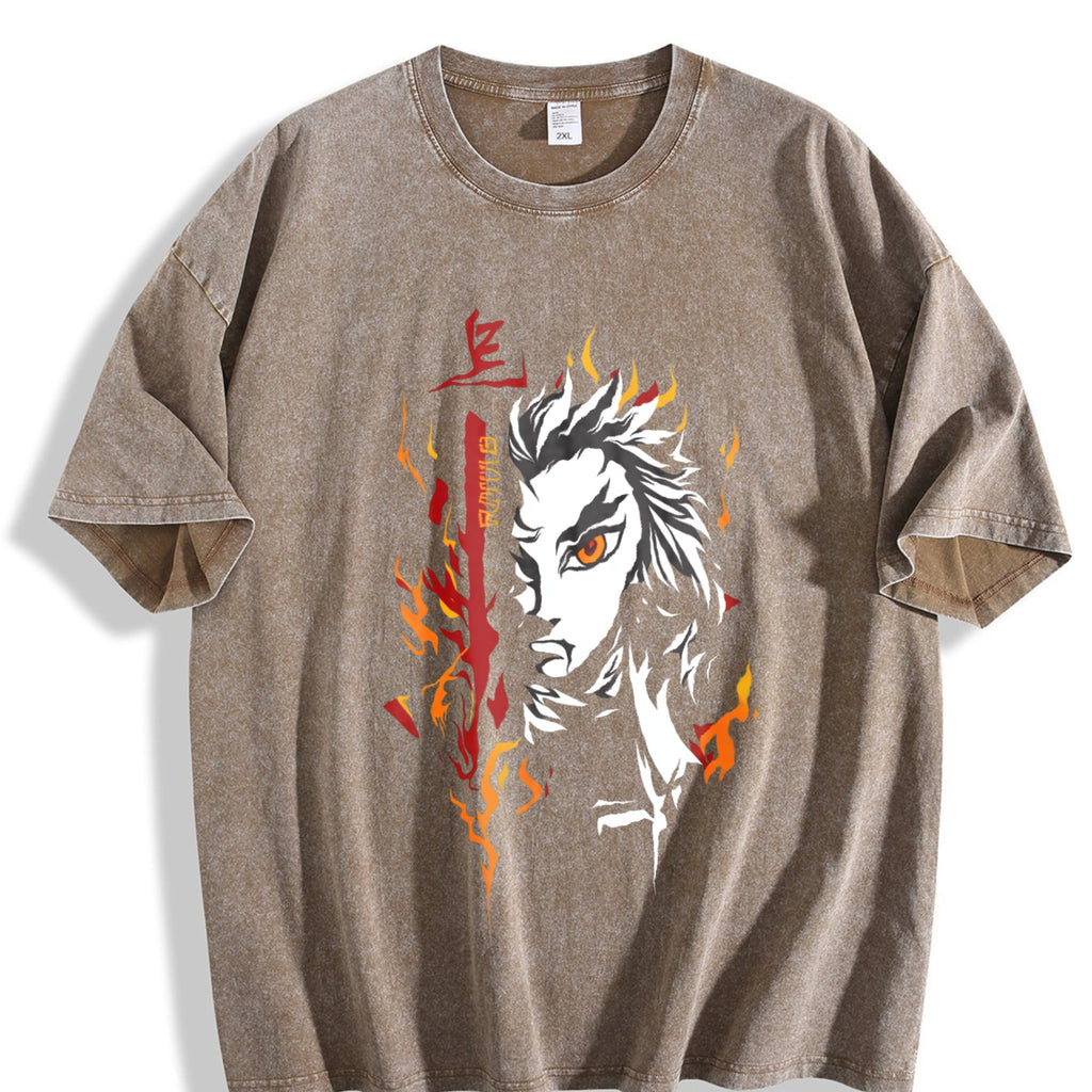 Demon Slayer Kyojuro Rengoku Anime Vintage Washed T-Shirt product image 3