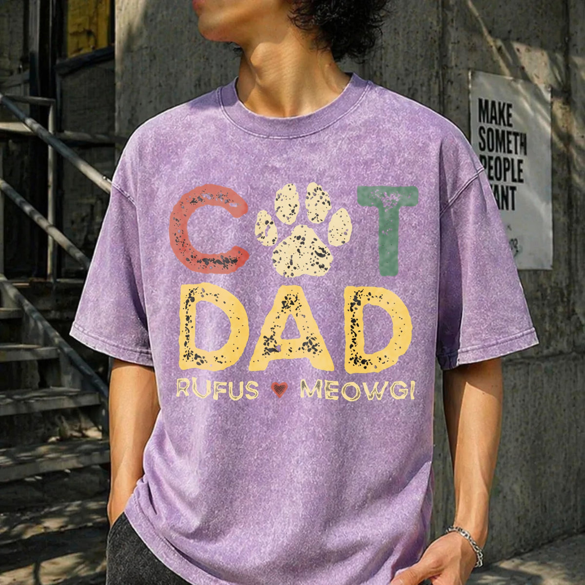 Cat Dad With Pet Names Vintage Washed T-Shirt product image 6