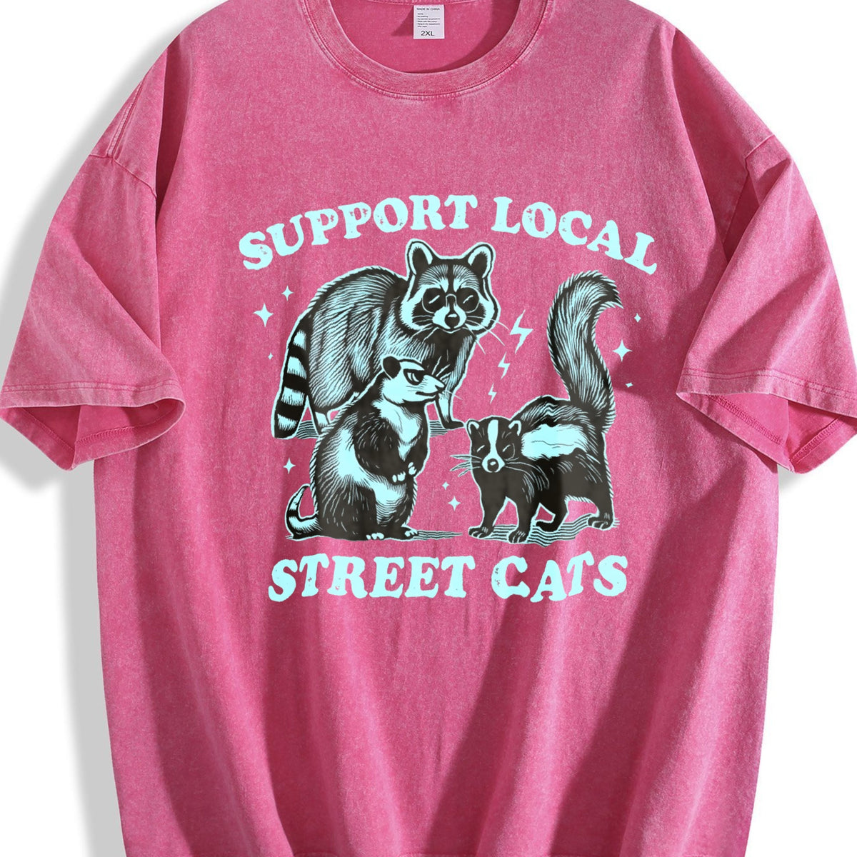 Funny Raccoon Support Local Cats 90's Vintage Washed T-Shirt product image 7