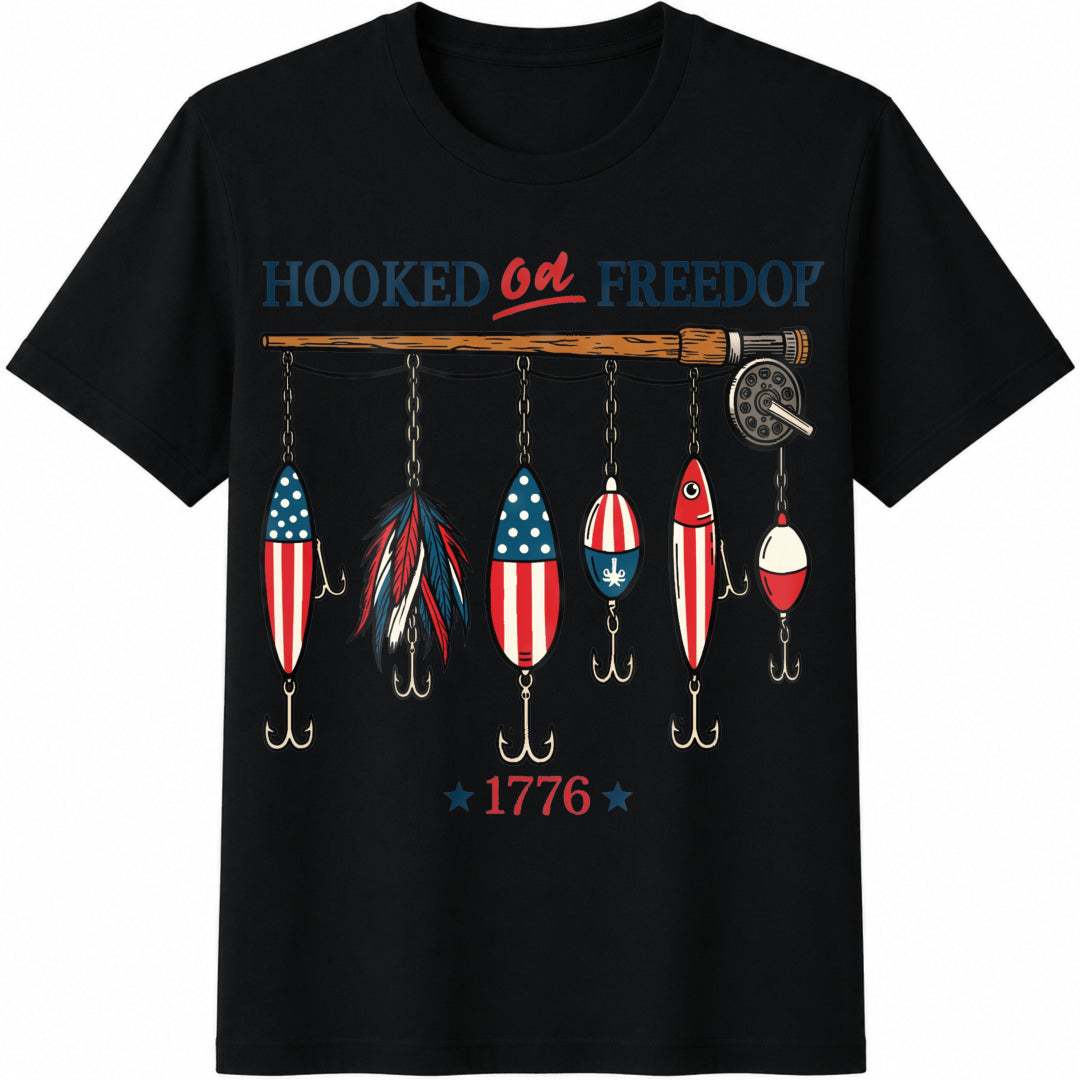 Hooked On Freedom Fishing Cotton T-Shirt product image 1