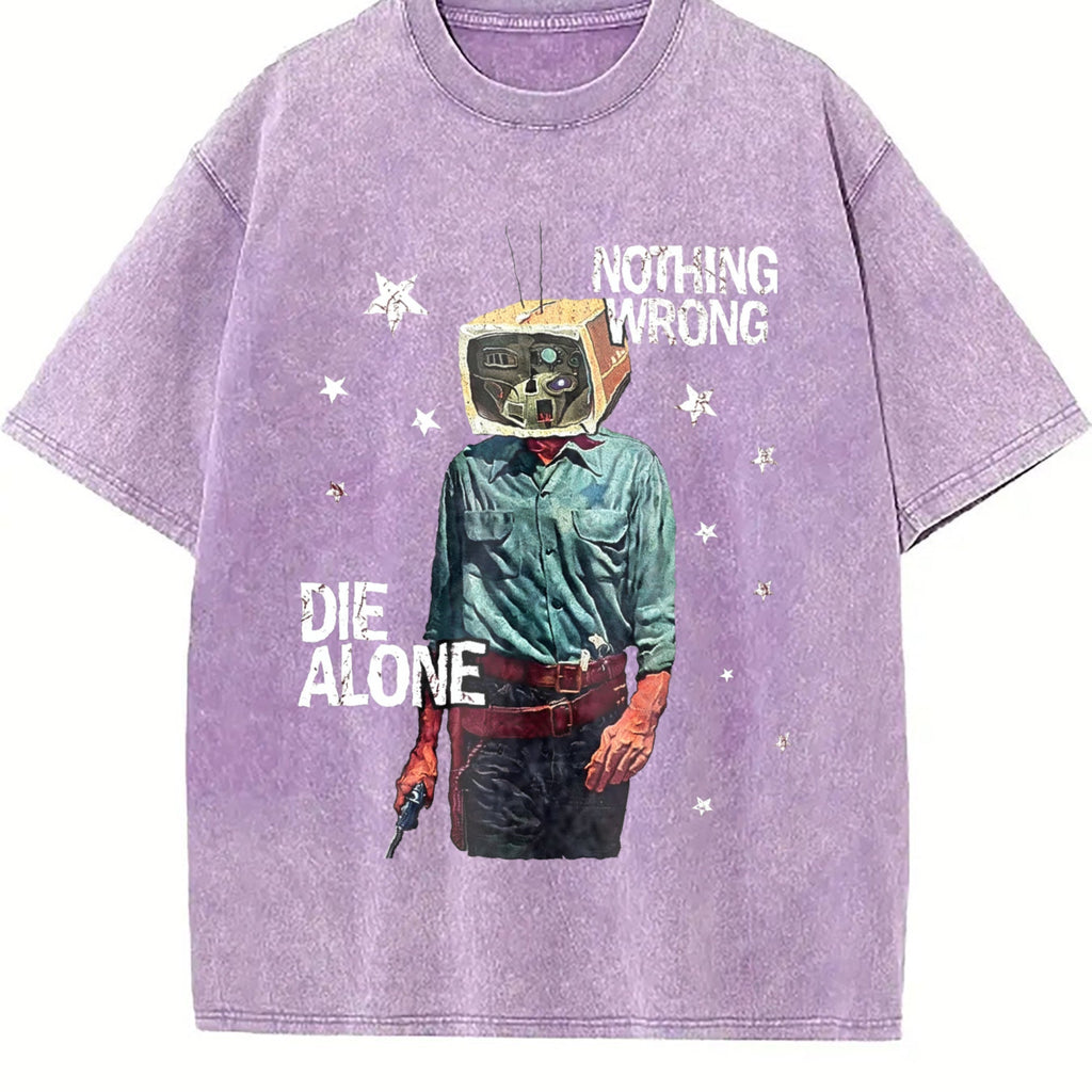 Tv Head Cowboy Die Alone White Grunge Vintage Washed T-Shirt product image 6