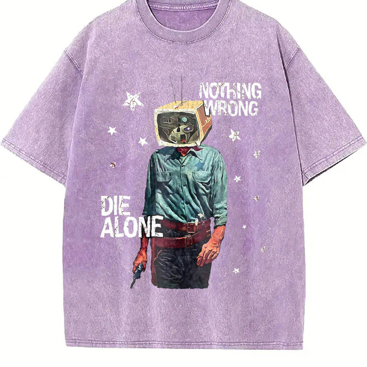 Tv Head Cowboy Die Alone White Grunge Vintage Washed T-Shirt product image 6