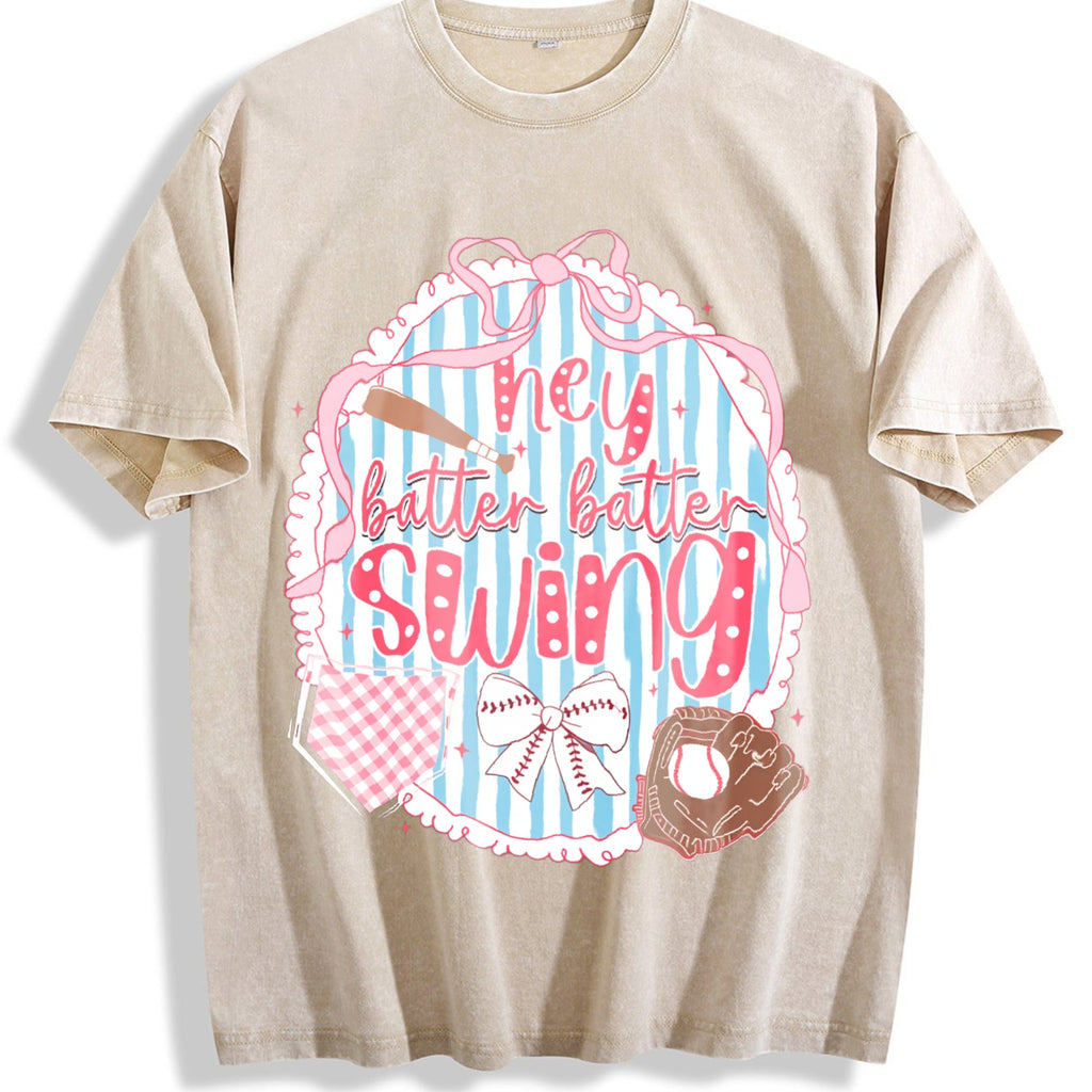 Preppy Baseball Bow Glitter Vintage Washed T-Shirt product image 1