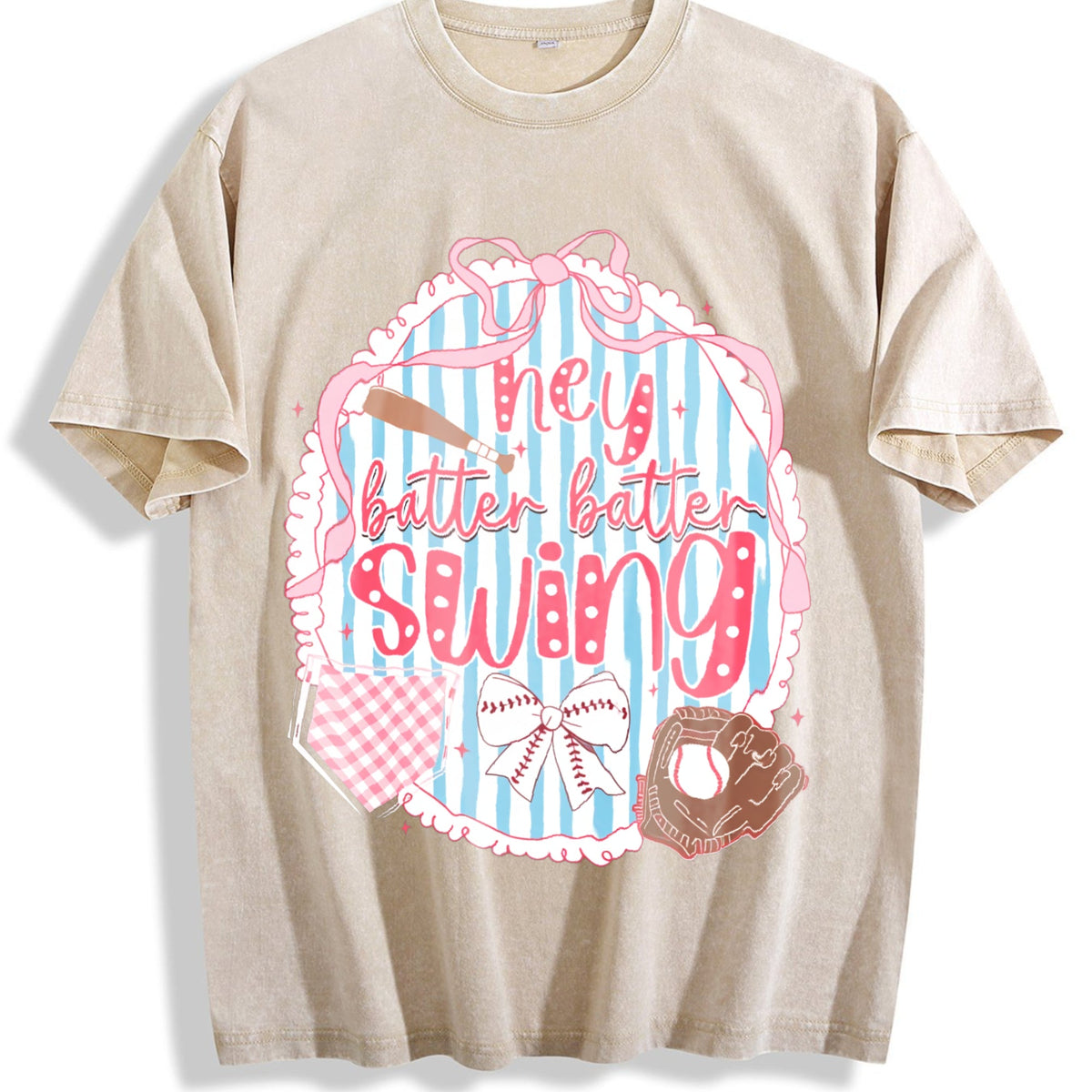 Preppy Baseball Bow Glitter Vintage Washed T-Shirt product image 1