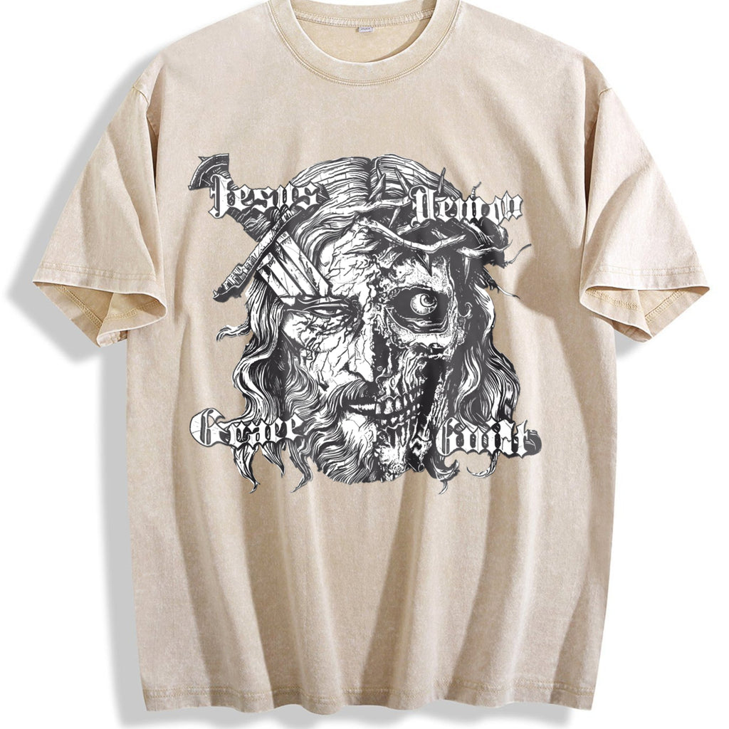 Jesus Demon Skull Vintage Washed T-Shirt product image 1
