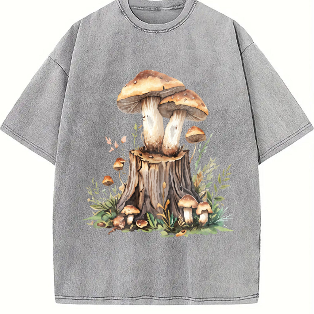 Mushroom On The Tree Stump Vintage Washed T-Shirt product image 5