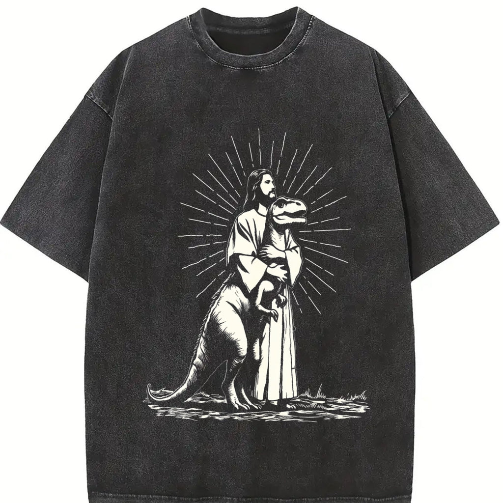 Jesus Holding Dinosaur Funny Religious Vintage Washed product image 2