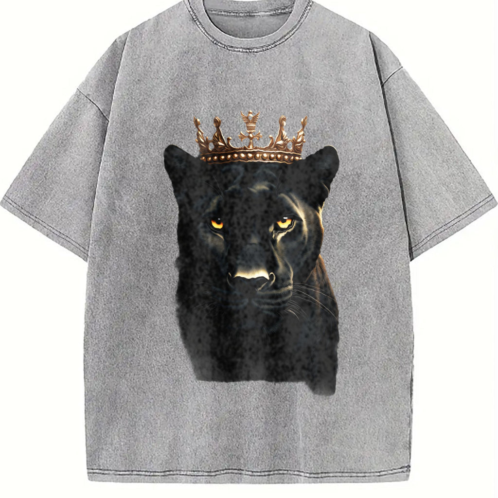Black Wild Leopard With Crown 90s Vintage Washed T-Shirt product image 5