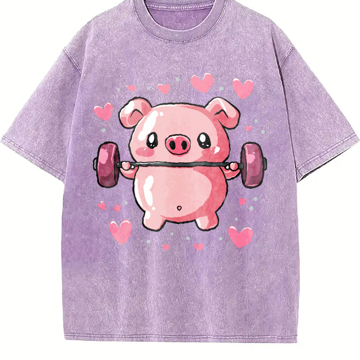 Cute Pig Lifting Barbell Heart Vintage Washed T-Shirt product image 6