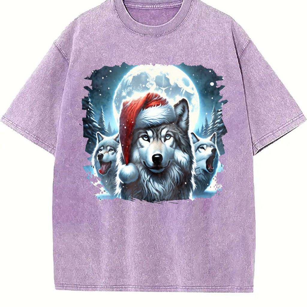 Christmas Wolf Funny Teenager Vintage Washed T-Shirt product image 6