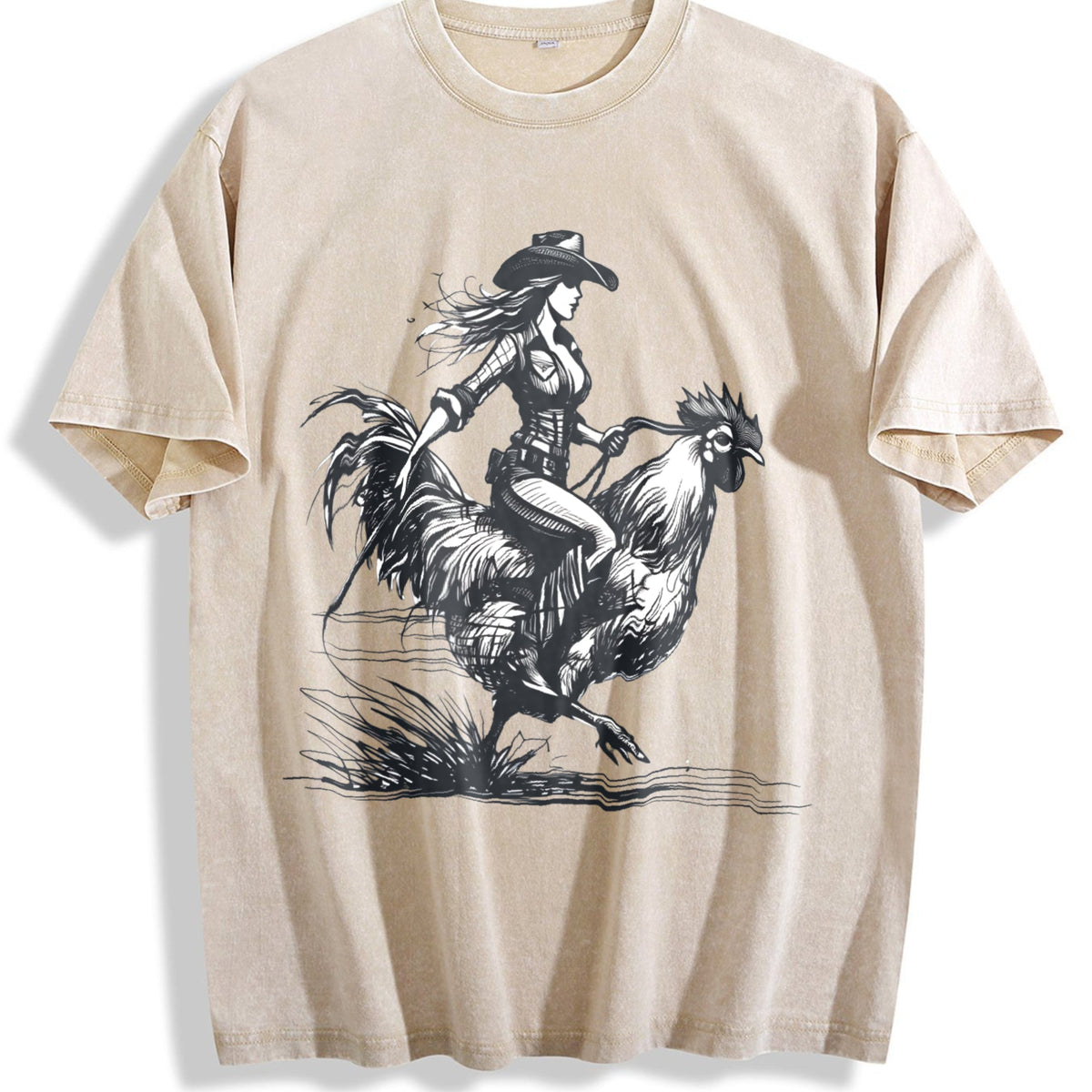 Cowgirl Riding Chicken 90s Vintage Washed T-Shirt product image 1
