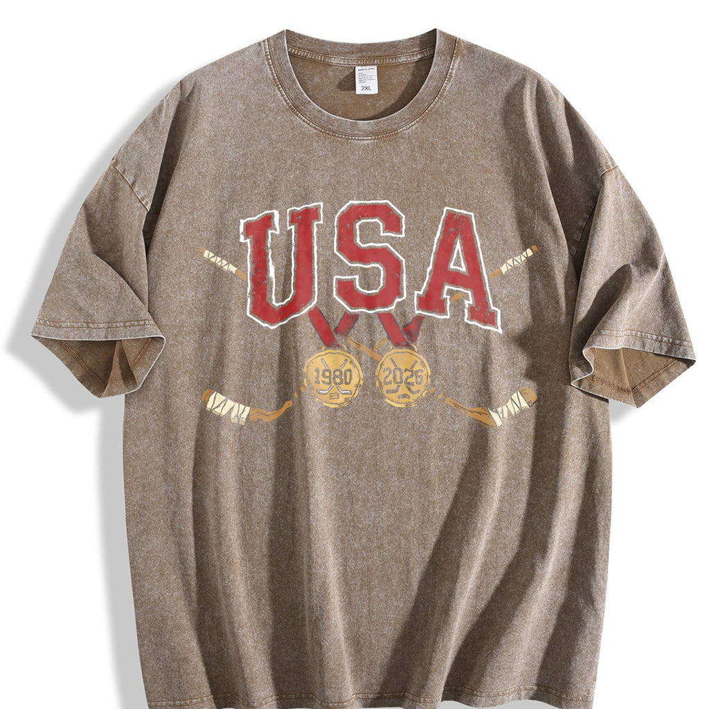 USA Crossed Hockey Sticks Vintage Washed T-Shirt product image 3
