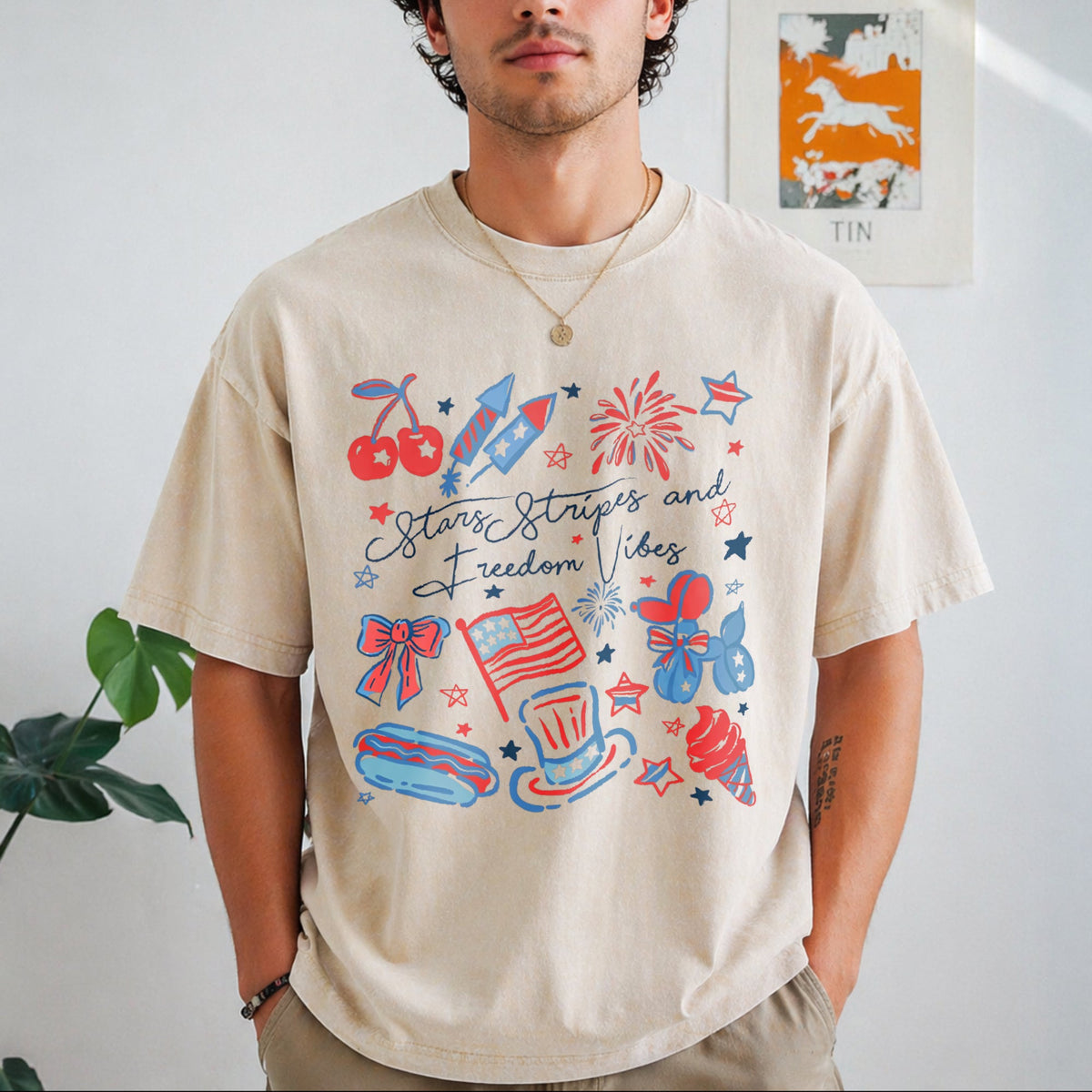 Girly American Vibes With Stars Vintage Washed T-Shirt product image 8