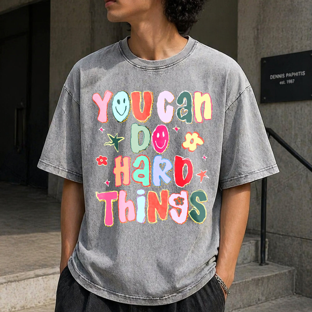 You Can Do Hard Things Teacher Vintage Washed T-Shirt product image 5