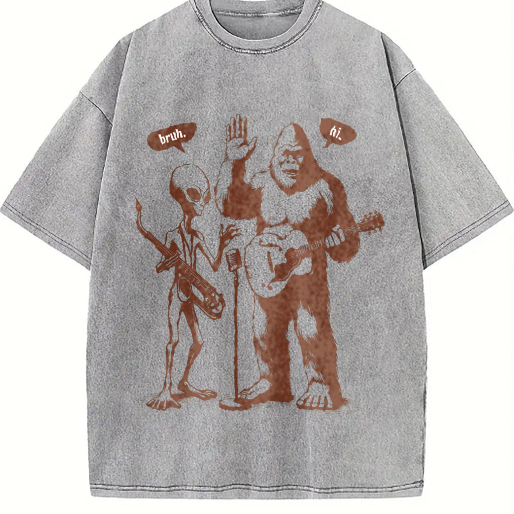 Bigfoot And Alien With Electric Guitar Vintage Washed product image 5