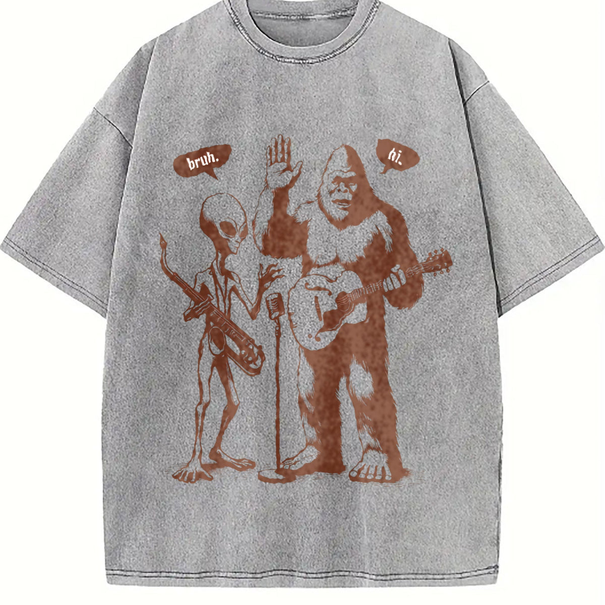 Bigfoot And Alien With Electric Guitar Vintage Washed product image 5