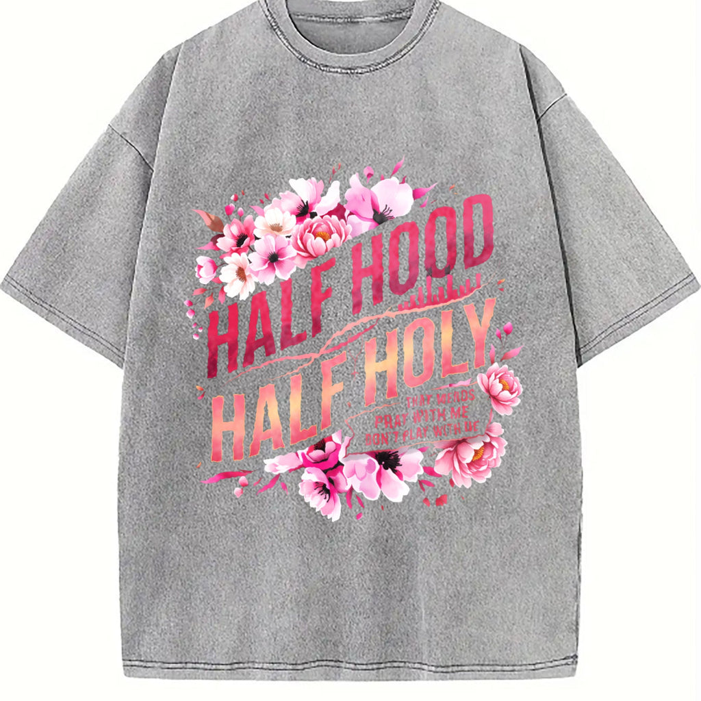 Half Hood Holy With Pink Floral Vintage Washed T-Shirt product image 5