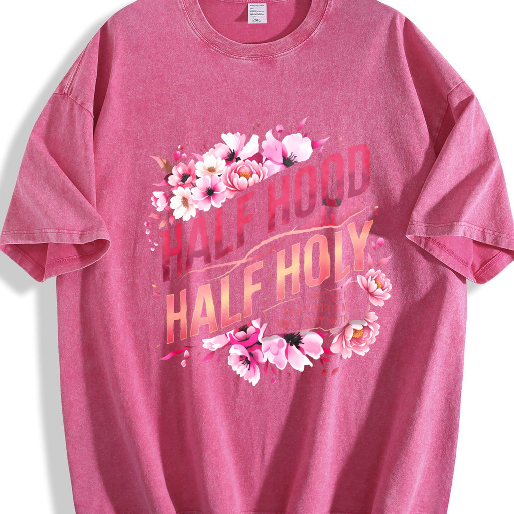 Half Hood Holy With Pink Floral Vintage Washed T-Shirt product image 7