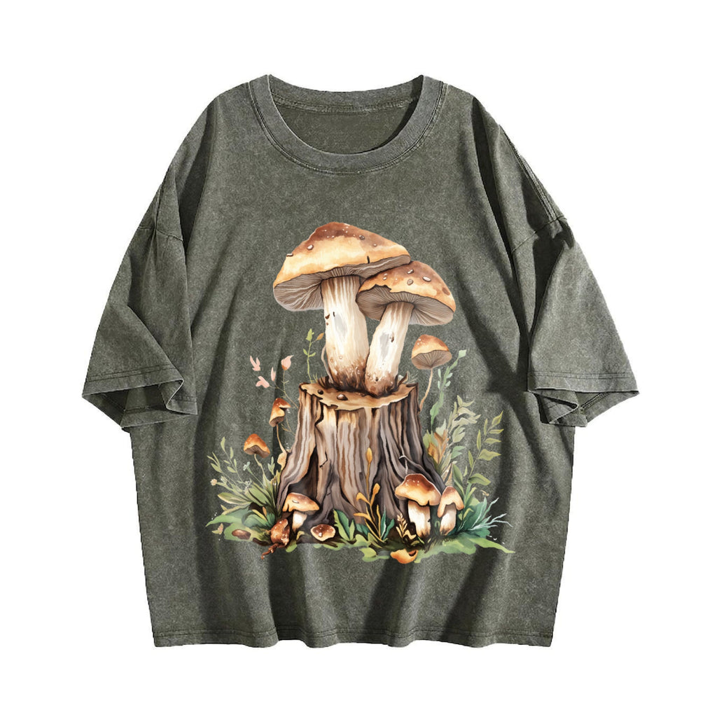 Mushroom On The Tree Stump Vintage Washed T-Shirt product image 4