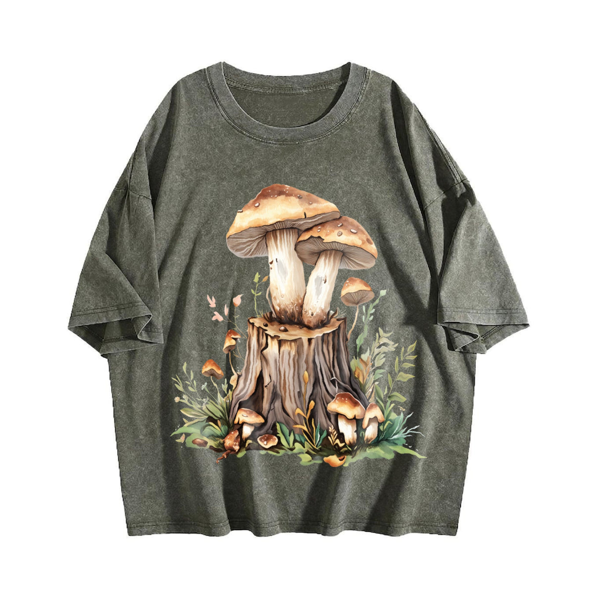 Mushroom On The Tree Stump Vintage Washed T-Shirt product image 4
