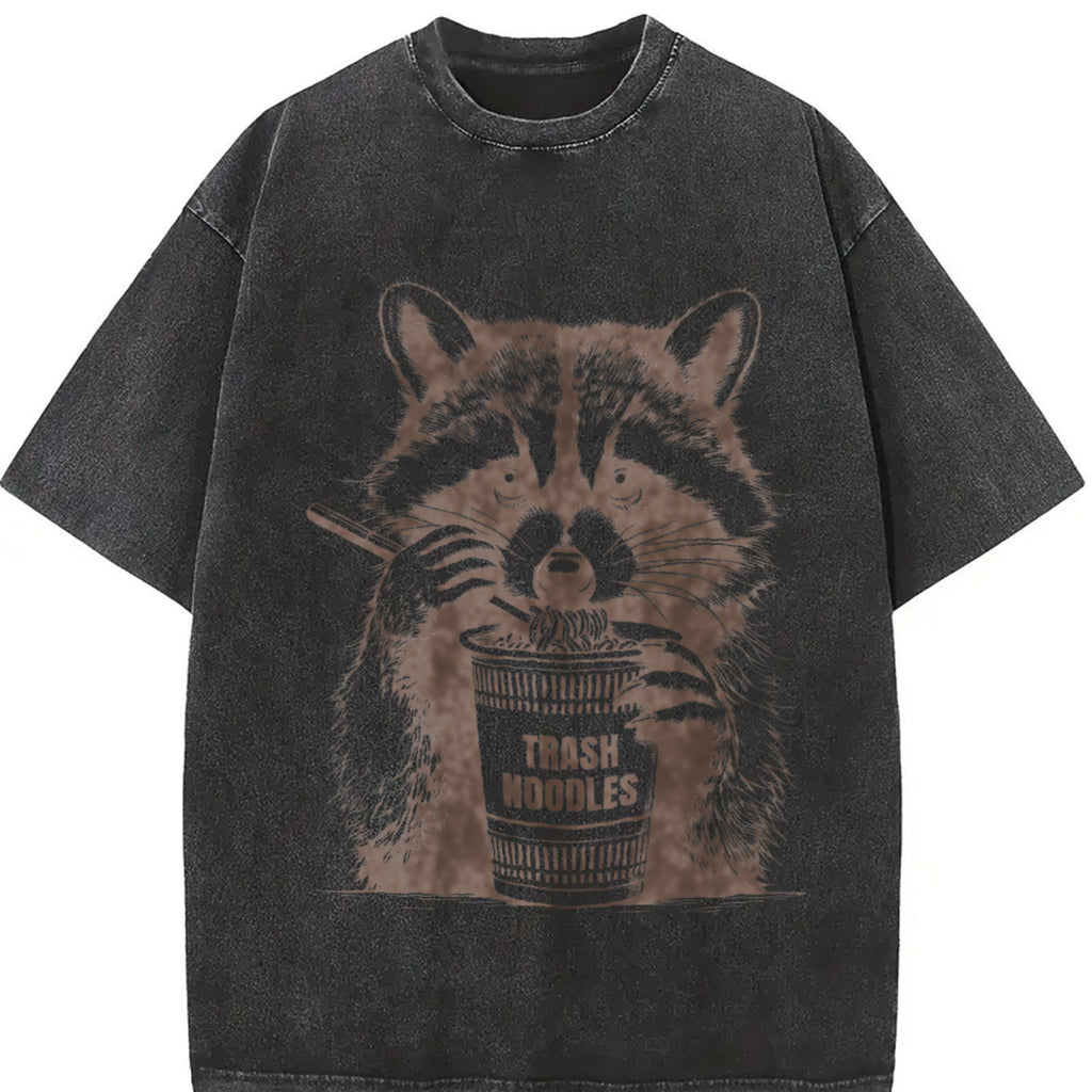 Funny Raccoon Eating Noodle 90s Vintage Washed T-Shirt product image 2