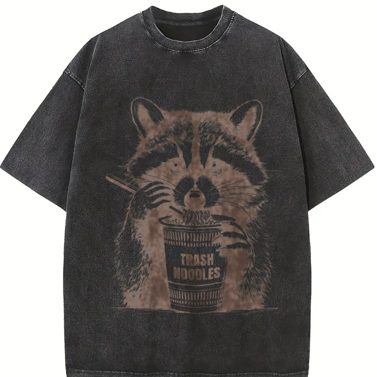 Funny Raccoon Eating Noodle 90s Vintage Washed T-Shirt product image 2
