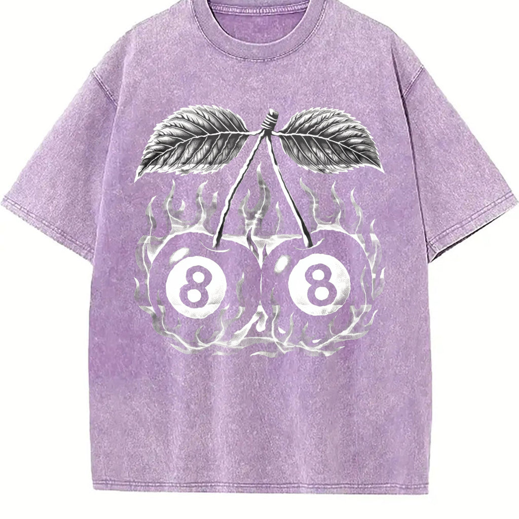 Flaming 8 Ball Cherries Tattoo Vintage Washed T-Shirt product image 6