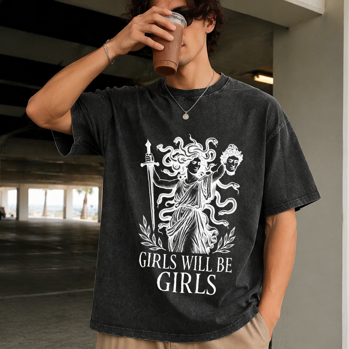 Medusa : Feminist Greek Mythology Vintage Washed T-Shirt product image 2